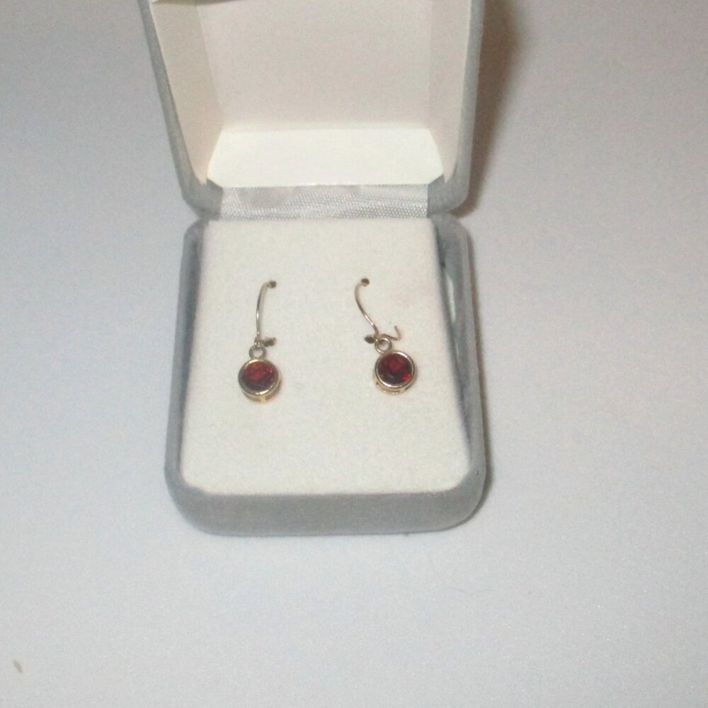 Garnet and Wire Pierced Dangle Earrings with Box